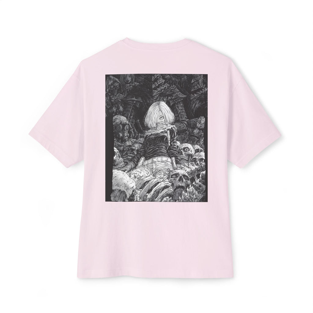 Samurai Emblem Boxy Tee — Minimal Chest Logo & Dark Magna Back Graphic