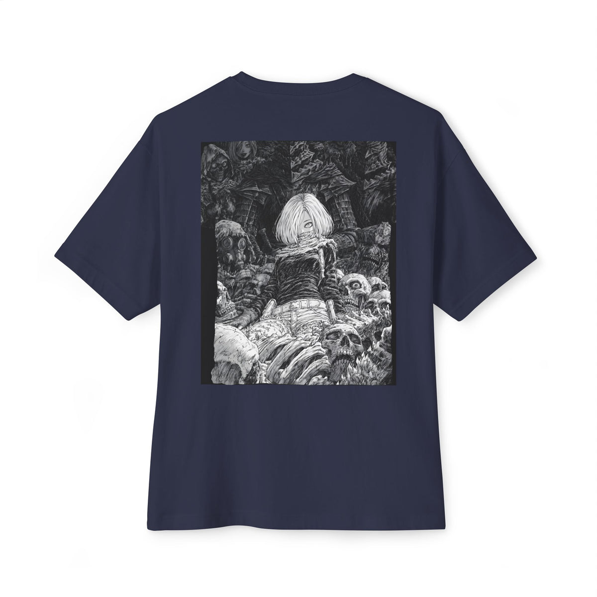 Samurai Emblem Boxy Tee — Minimal Chest Logo & Dark Magna Back Graphic