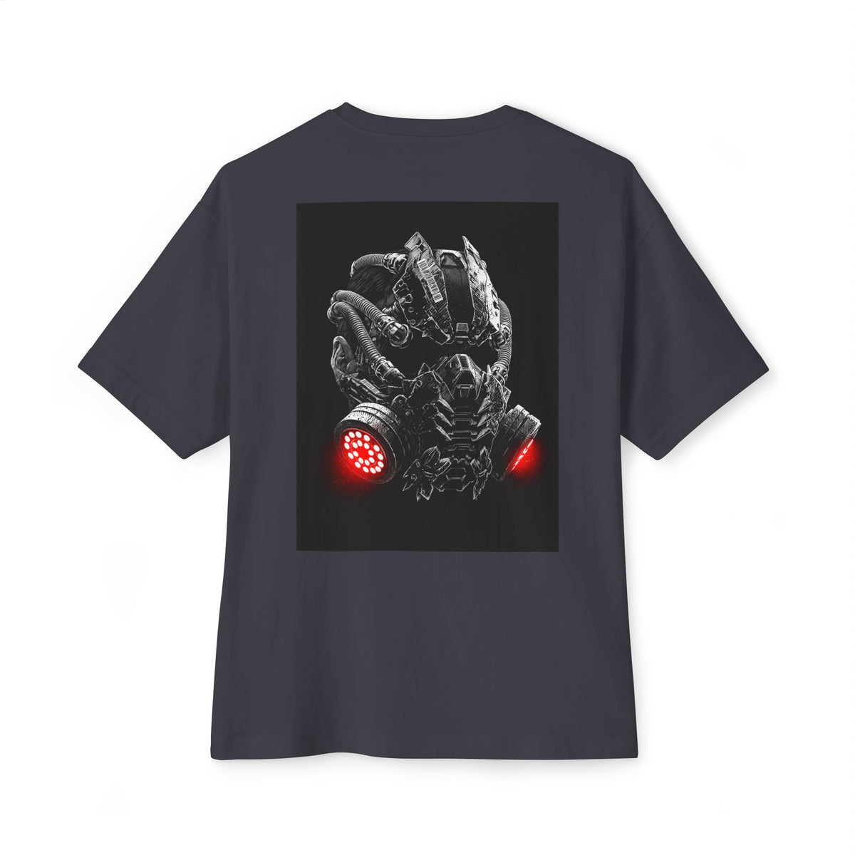 Boxy Tee — Futuristic Techwear Respirator Back Graphic (Crimson Filters)
