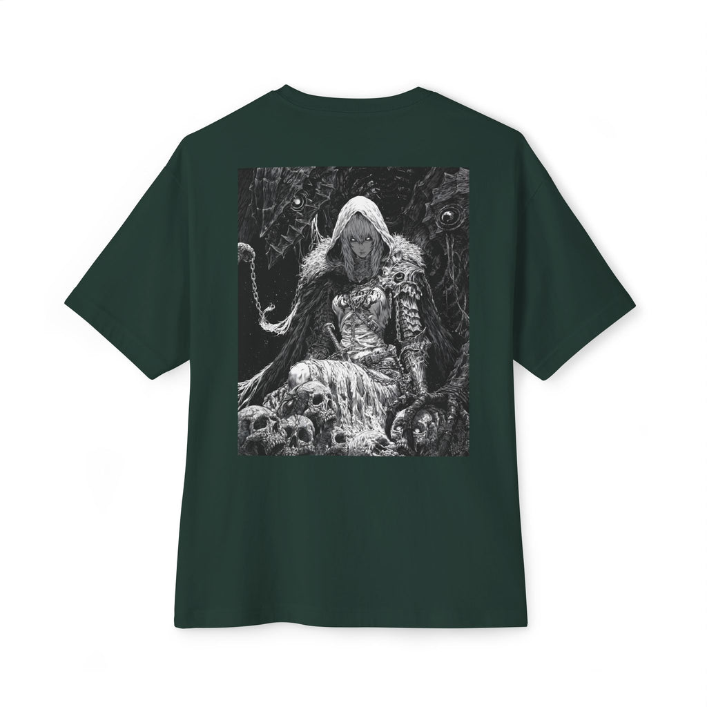 Vintage Samurai Emblem Tee — Minimal Chest & Dark Manga Back Graphic Boxy Tee