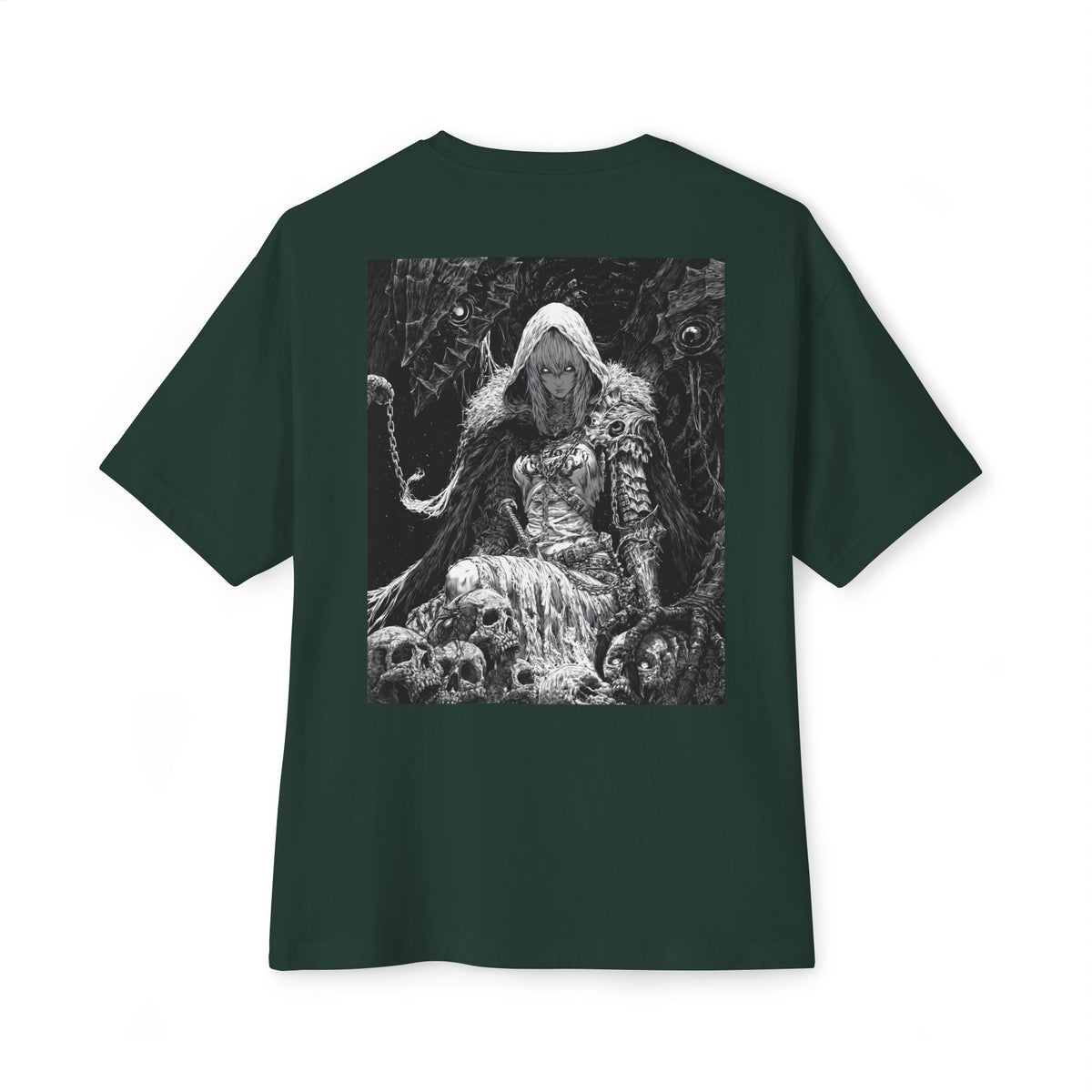 Vintage Samurai Emblem Tee — Minimal Chest & Dark Manga Back Graphic Boxy Tee
