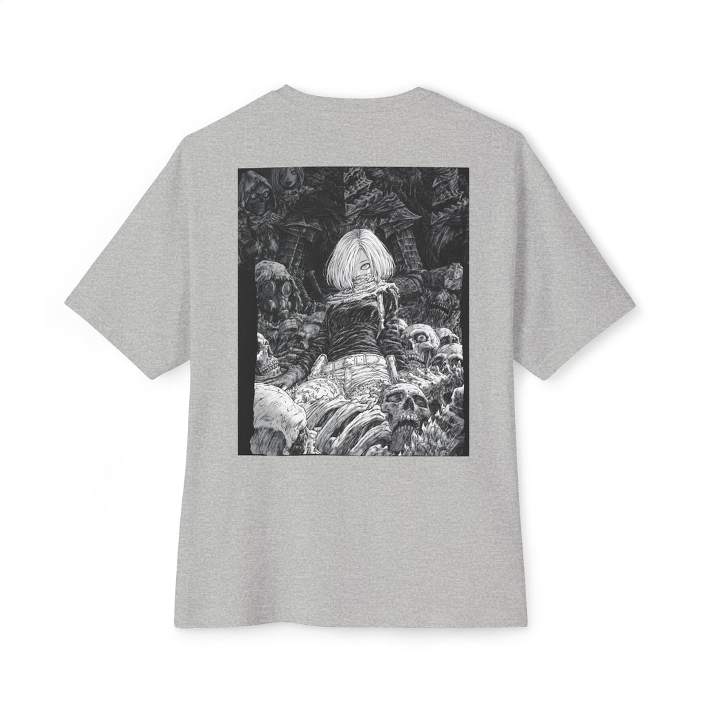 Samurai Emblem Boxy Tee — Minimal Chest Logo & Dark Magna Back Graphic