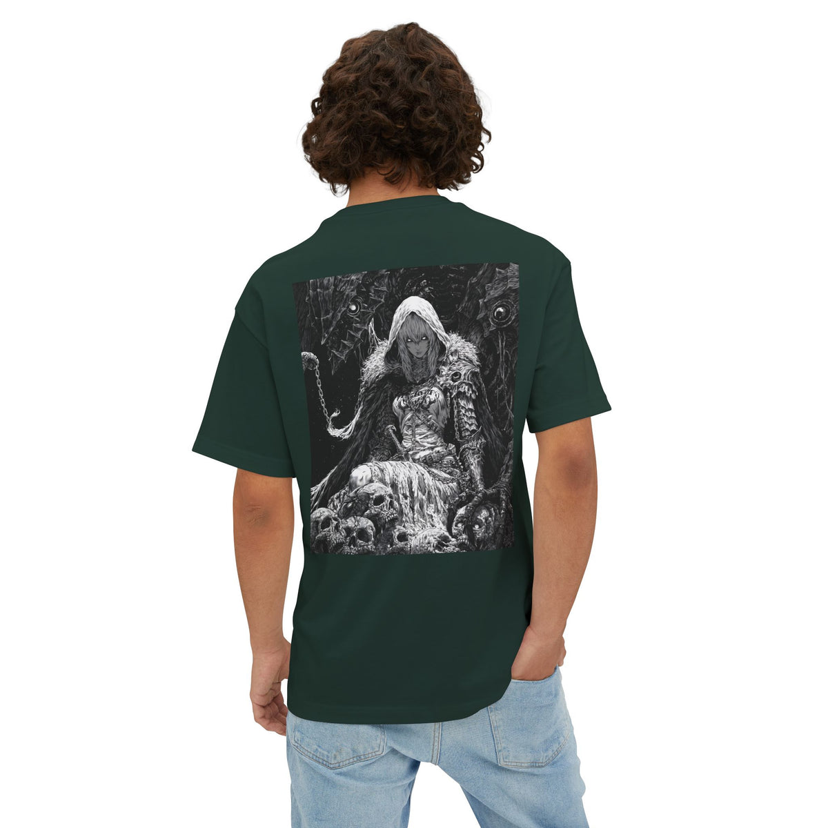 Vintage Samurai Emblem Tee — Minimal Chest & Dark Manga Back Graphic Boxy Tee