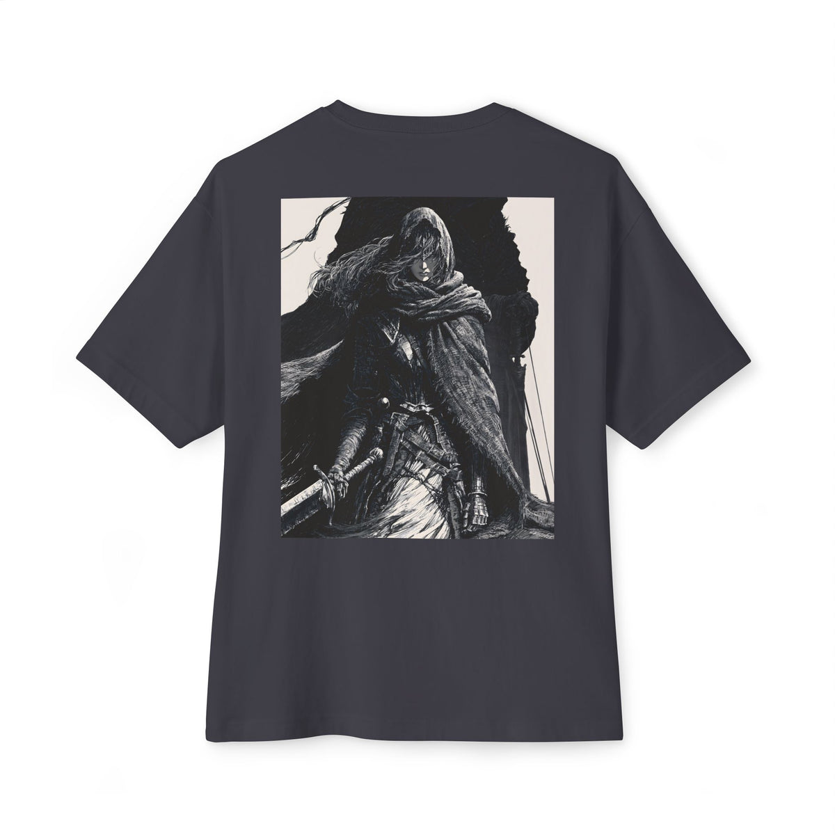 Minimal Mecha Chest Emblem Tee — Manga‑Inspired Back Graphic Oversized Tee