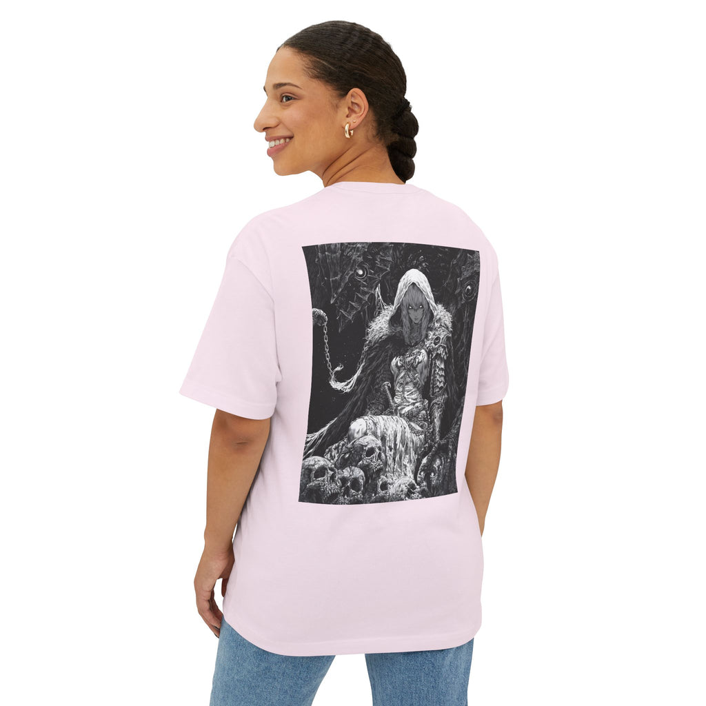 Vintage Samurai Emblem Tee — Minimal Chest & Dark Manga Back Graphic Boxy Tee