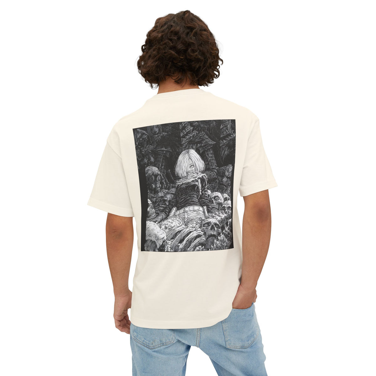 Samurai Emblem Boxy Tee — Minimal Chest Logo & Dark Magna Back Graphic