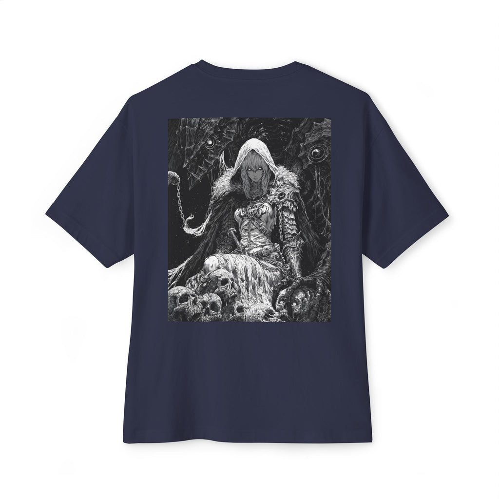 Vintage Samurai Emblem Tee — Minimal Chest & Dark Manga Back Graphic Boxy Tee