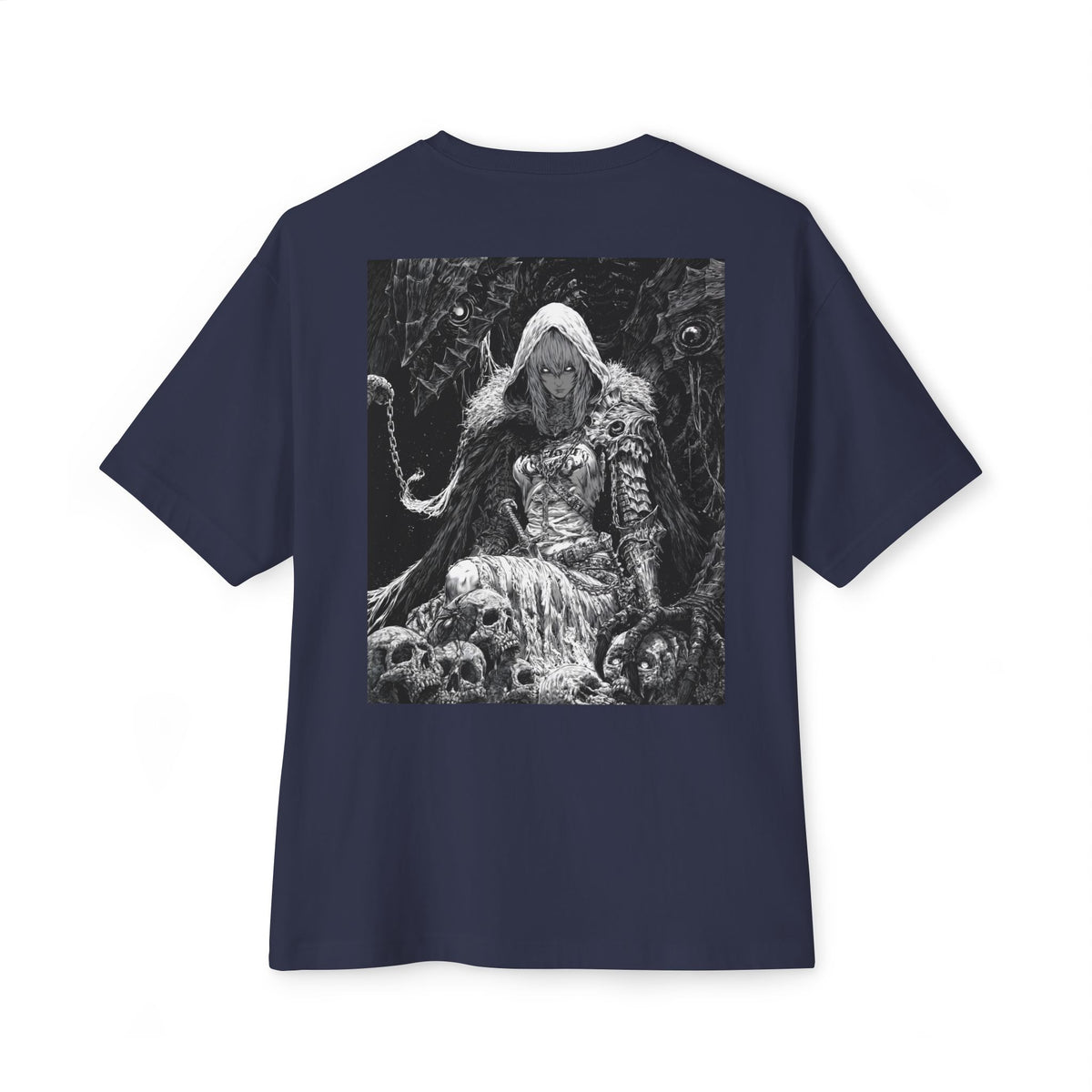Vintage Samurai Emblem Tee — Minimal Chest & Dark Manga Back Graphic Boxy Tee