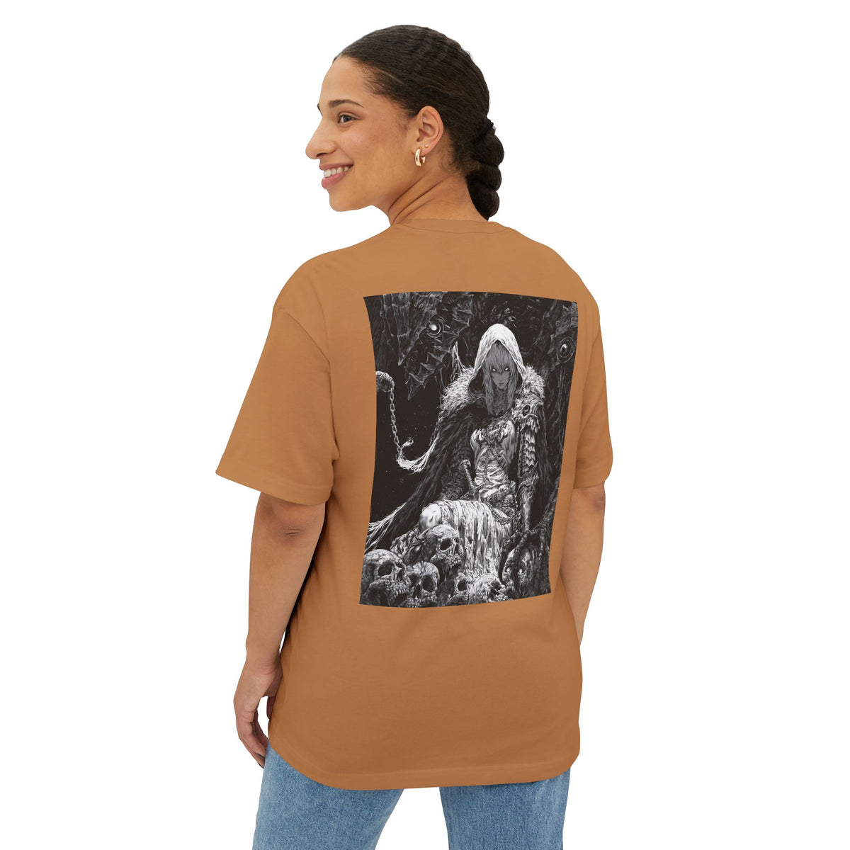 Vintage Samurai Emblem Tee — Minimal Chest & Dark Manga Back Graphic Boxy Tee