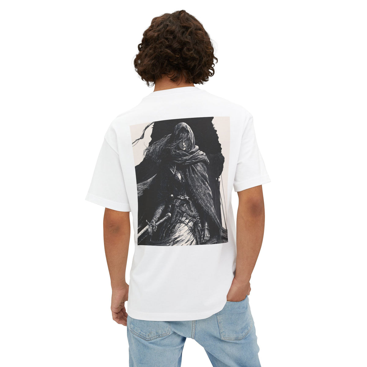 Minimal Mecha Chest Emblem Tee — Manga‑Inspired Back Graphic Oversized Tee