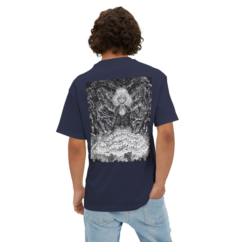 Minimal Mecha Emblem Boxy Tee — Dark Anime Back Graphic