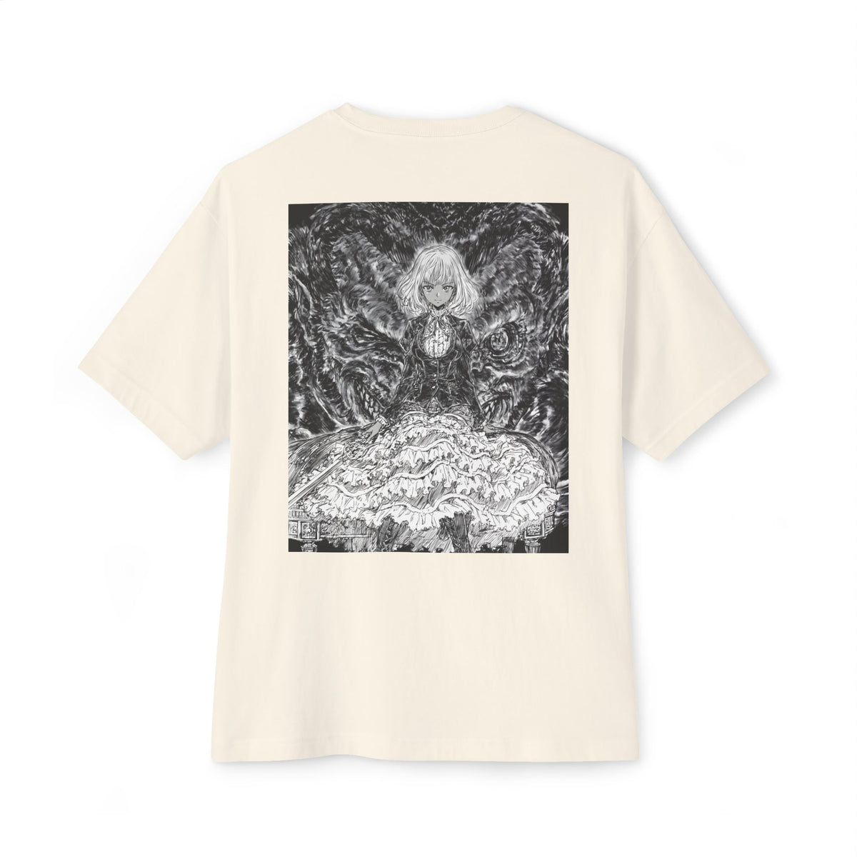 Minimal Mecha Emblem Boxy Tee — Dark Anime Back Graphic