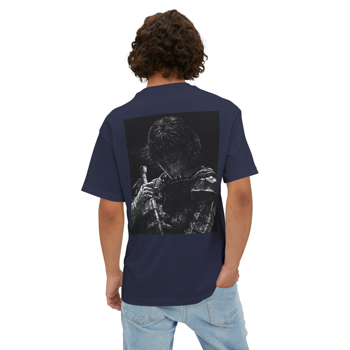 Samurai Crest Tee — Minimal Chest + Back Manga Graphic Oversized Tee