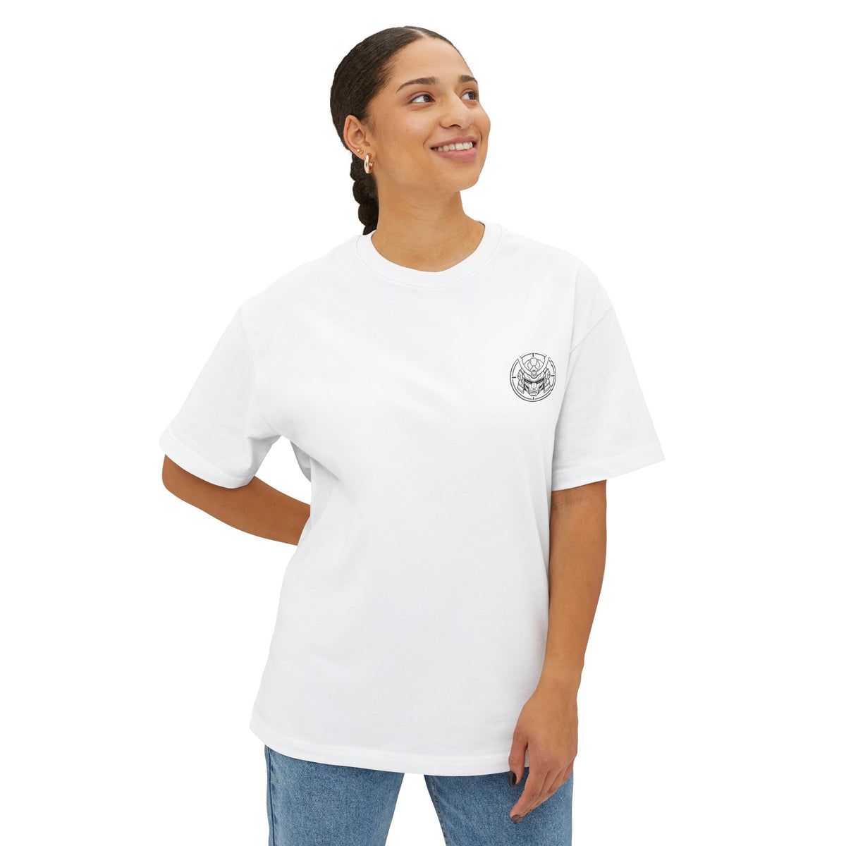 Boxy Tee — Minimal Samurai Emblem Chest Logo