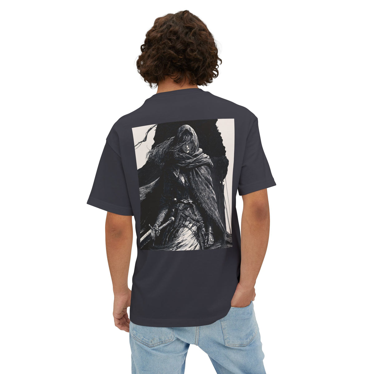 Minimal Mecha Chest Emblem Tee — Manga‑Inspired Back Graphic Oversized Tee
