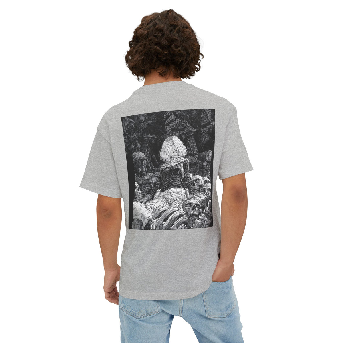 Samurai Emblem Boxy Tee — Minimal Chest Logo & Dark Magna Back Graphic