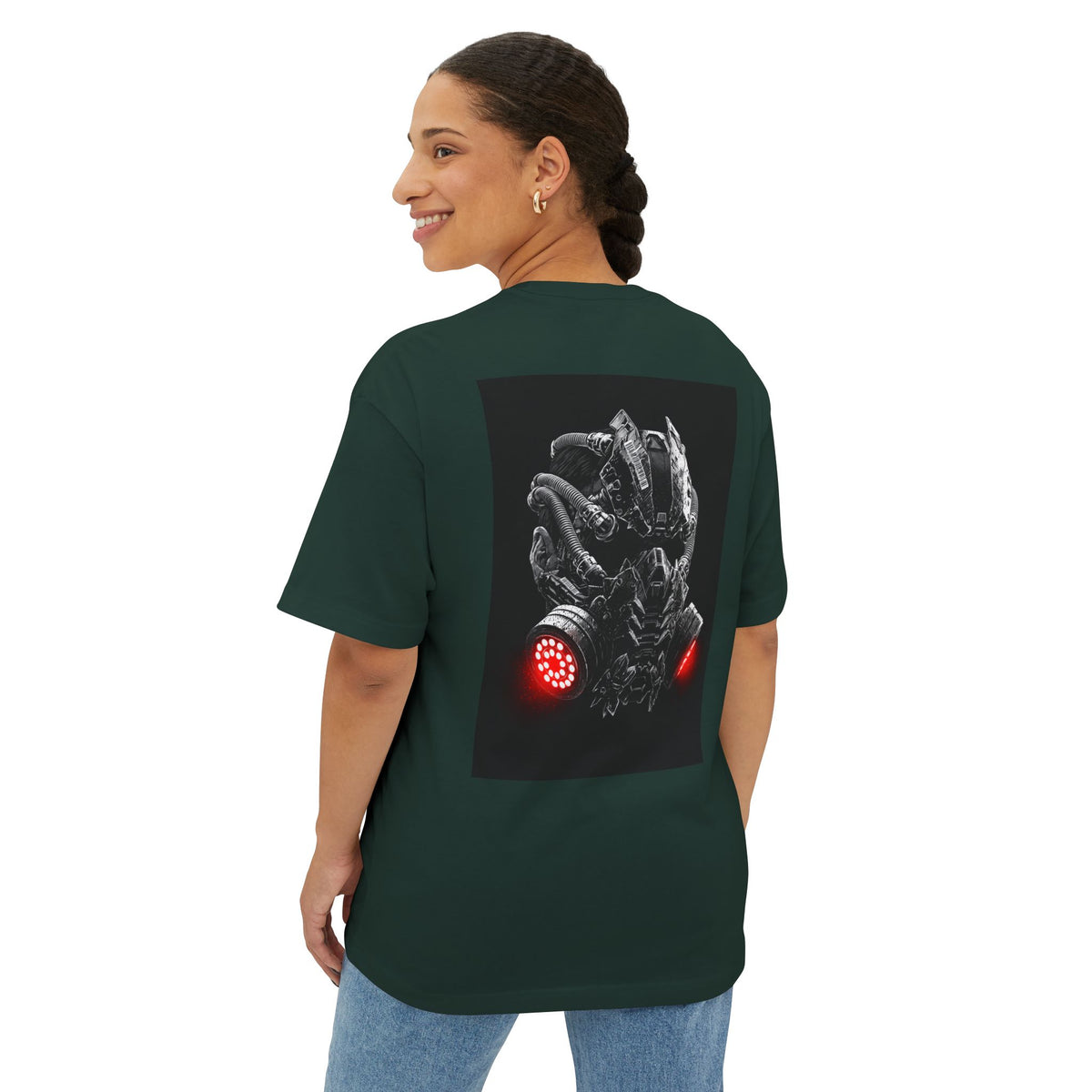 Boxy Tee — Futuristic Techwear Respirator Back Graphic (Crimson Filters)