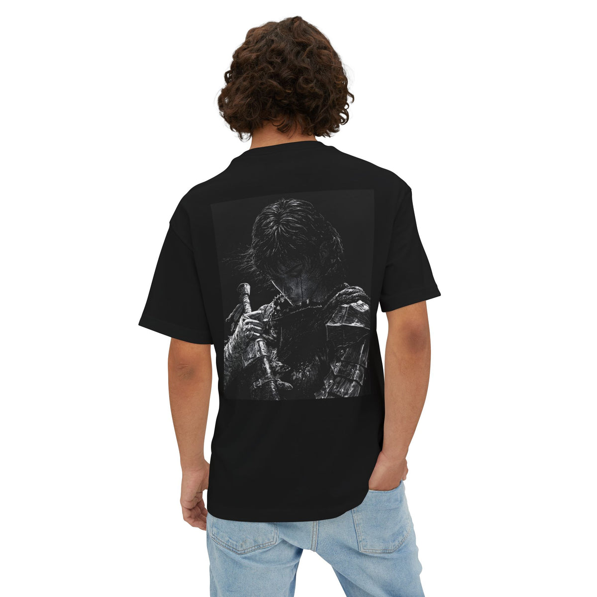 Samurai Crest Tee — Minimal Chest + Back Manga Graphic Oversized Tee