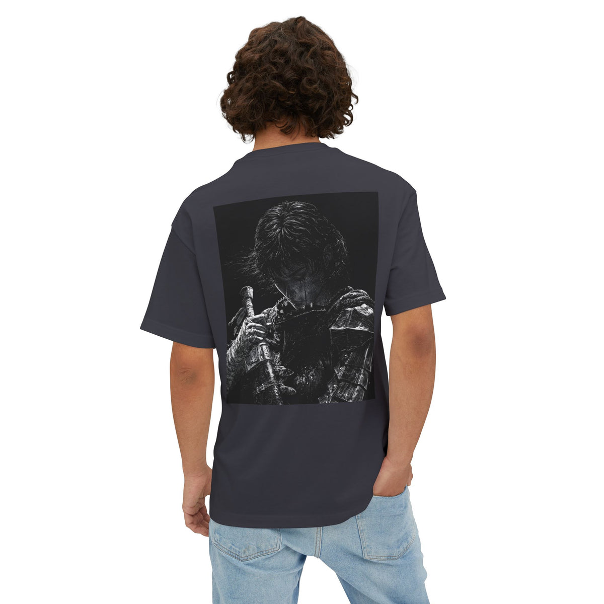 Samurai Crest Tee — Minimal Chest + Back Manga Graphic Oversized Tee