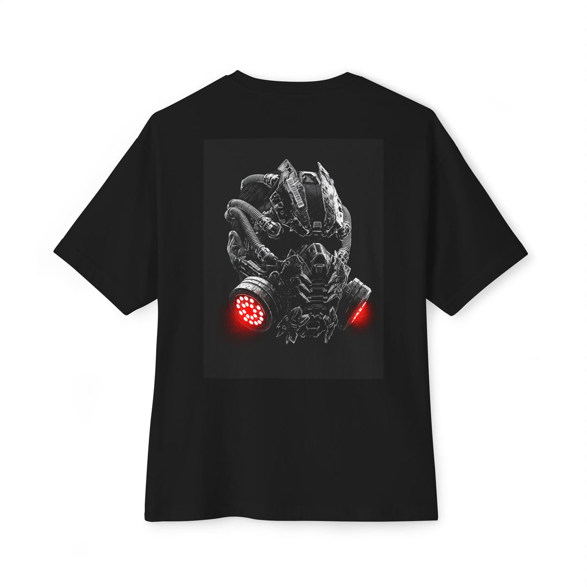 Boxy Tee — Futuristic Techwear Respirator Back Graphic (Crimson Filters)