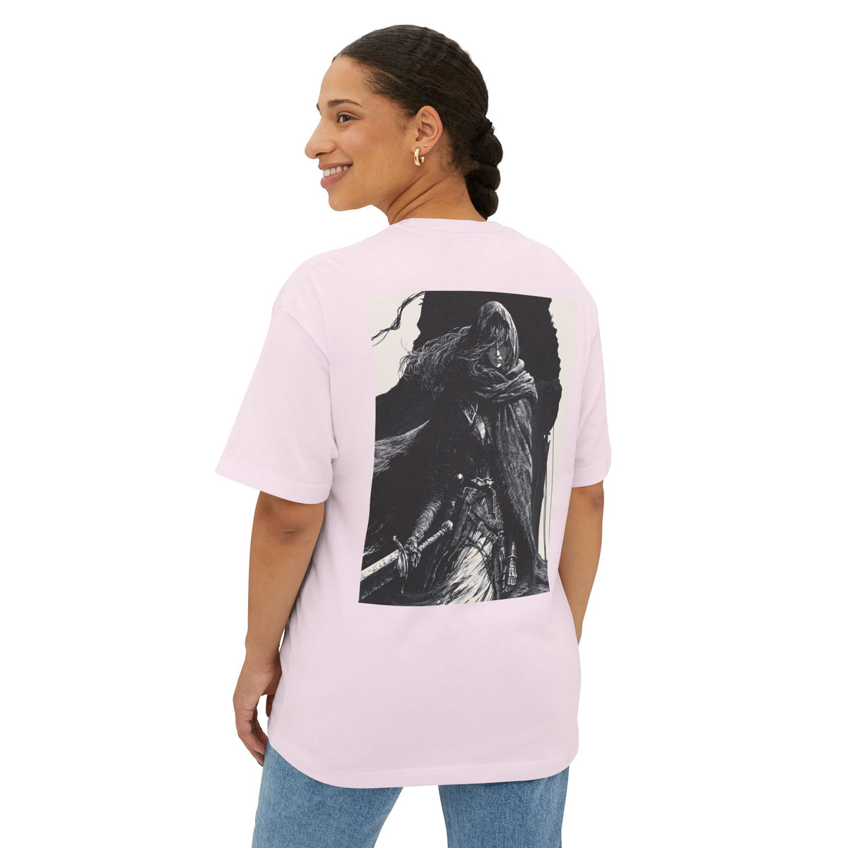 Minimal Mecha Chest Emblem Tee — Manga‑Inspired Back Graphic Oversized Tee