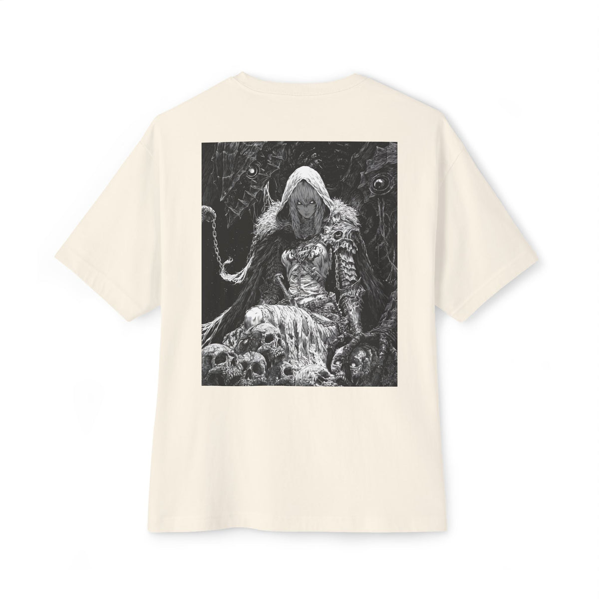 Vintage Samurai Emblem Tee — Minimal Chest & Dark Manga Back Graphic Boxy Tee