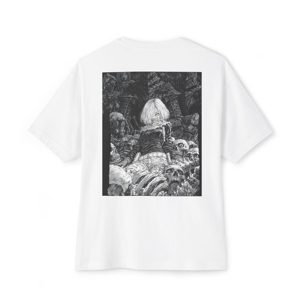 Samurai Emblem Boxy Tee — Minimal Chest Logo & Dark Magna Back Graphic