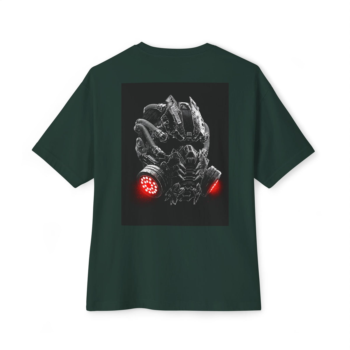 Boxy Tee — Futuristic Techwear Respirator Back Graphic (Crimson Filters)