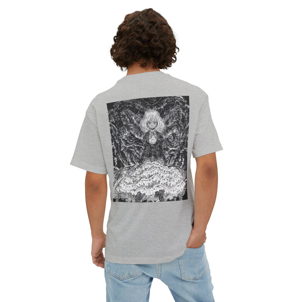 Minimal Mecha Emblem Boxy Tee — Dark Anime Back Graphic