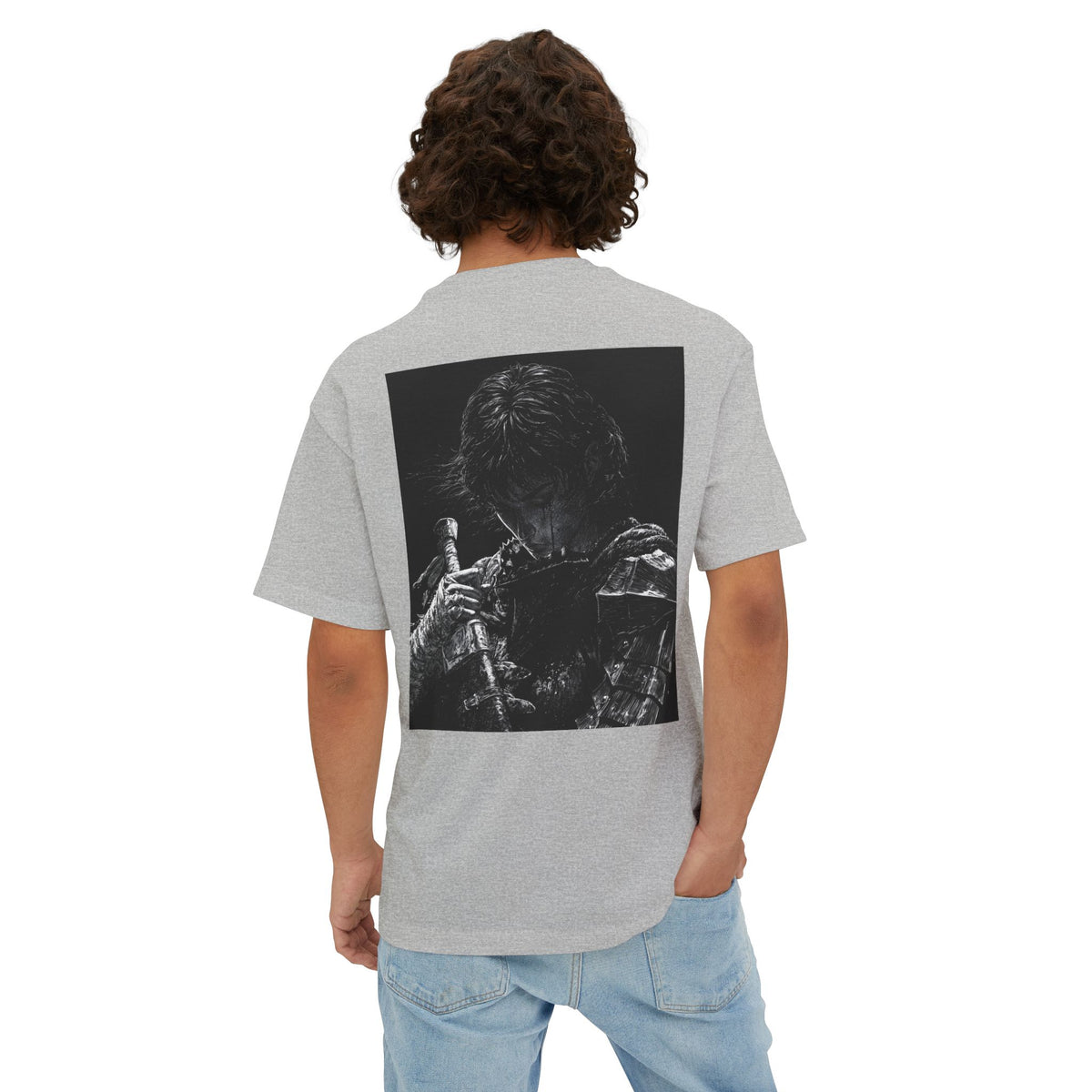 Samurai Crest Tee — Minimal Chest + Back Manga Graphic Oversized Tee