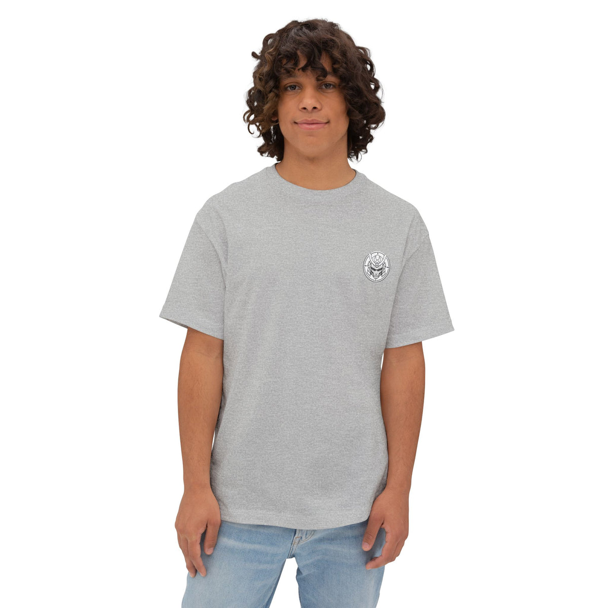 Boxy Tee — Minimal Samurai Emblem Chest Logo