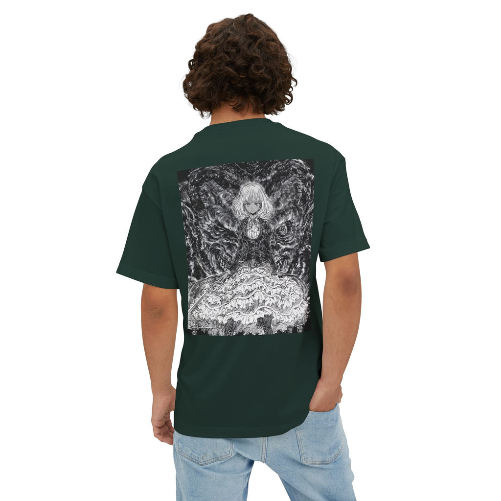 Minimal Mecha Emblem Boxy Tee — Dark Anime Back Graphic