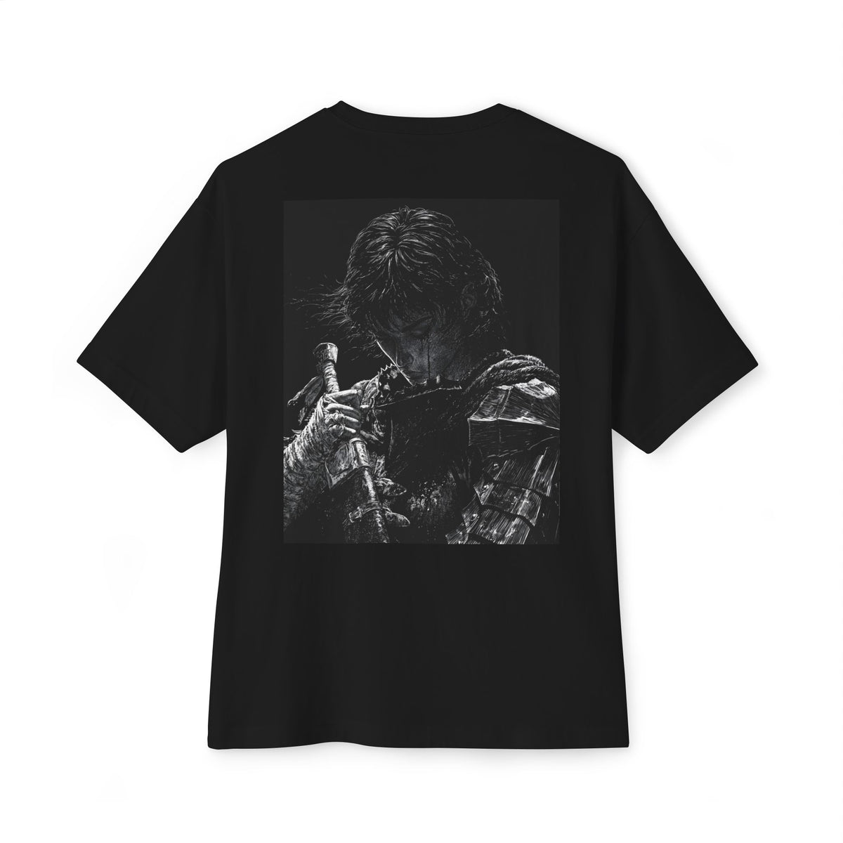 Samurai Crest Tee — Minimal Chest + Back Manga Graphic Oversized Tee