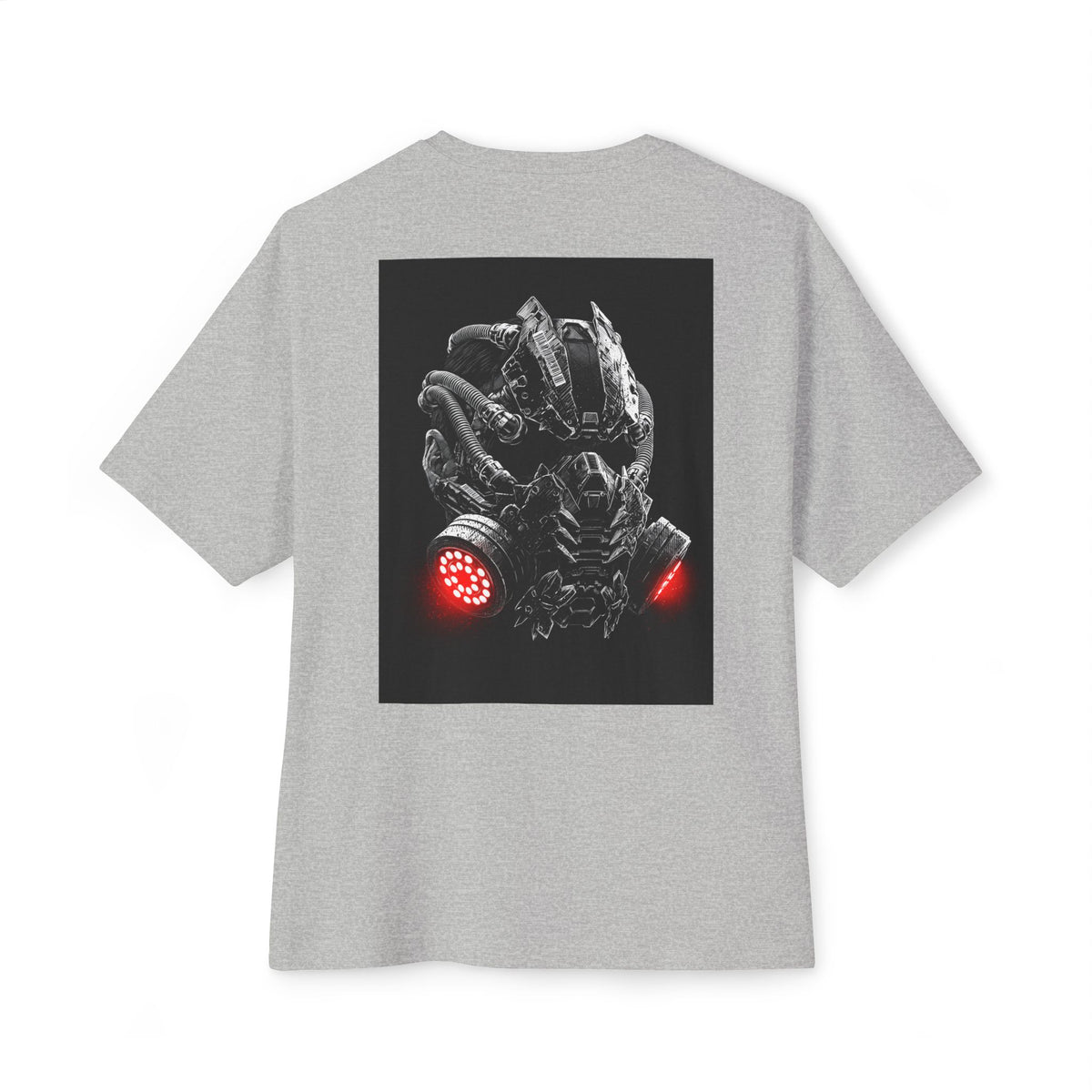 Boxy Tee — Futuristic Techwear Respirator Back Graphic (Crimson Filters)