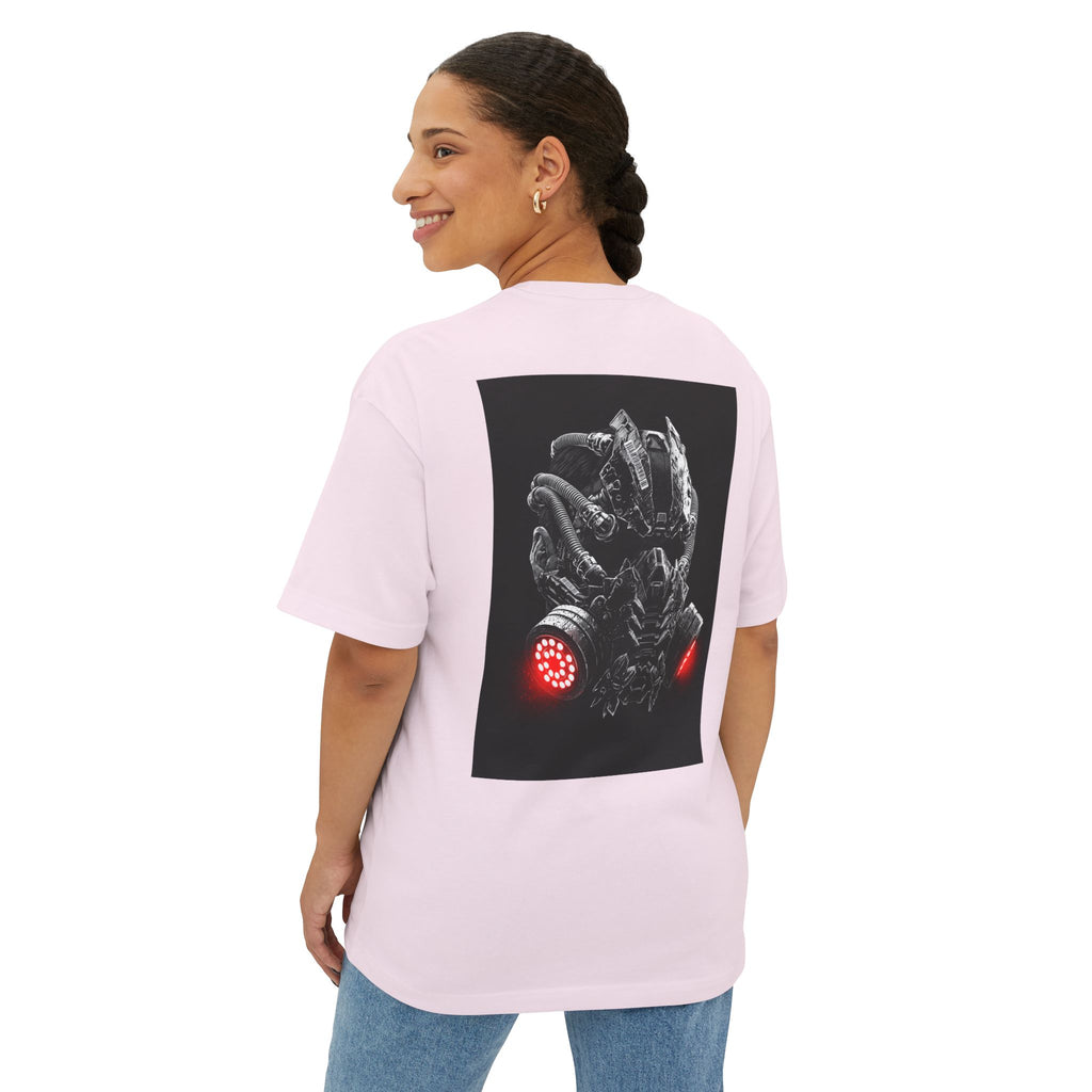 Boxy Tee — Futuristic Techwear Respirator Back Graphic (Crimson Filters)