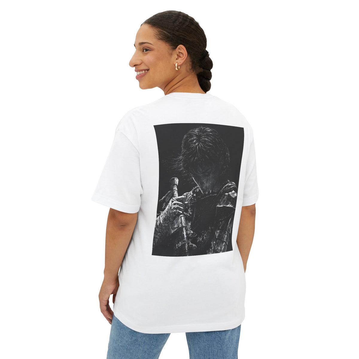Samurai Crest Tee — Minimal Chest + Back Manga Graphic Oversized Tee