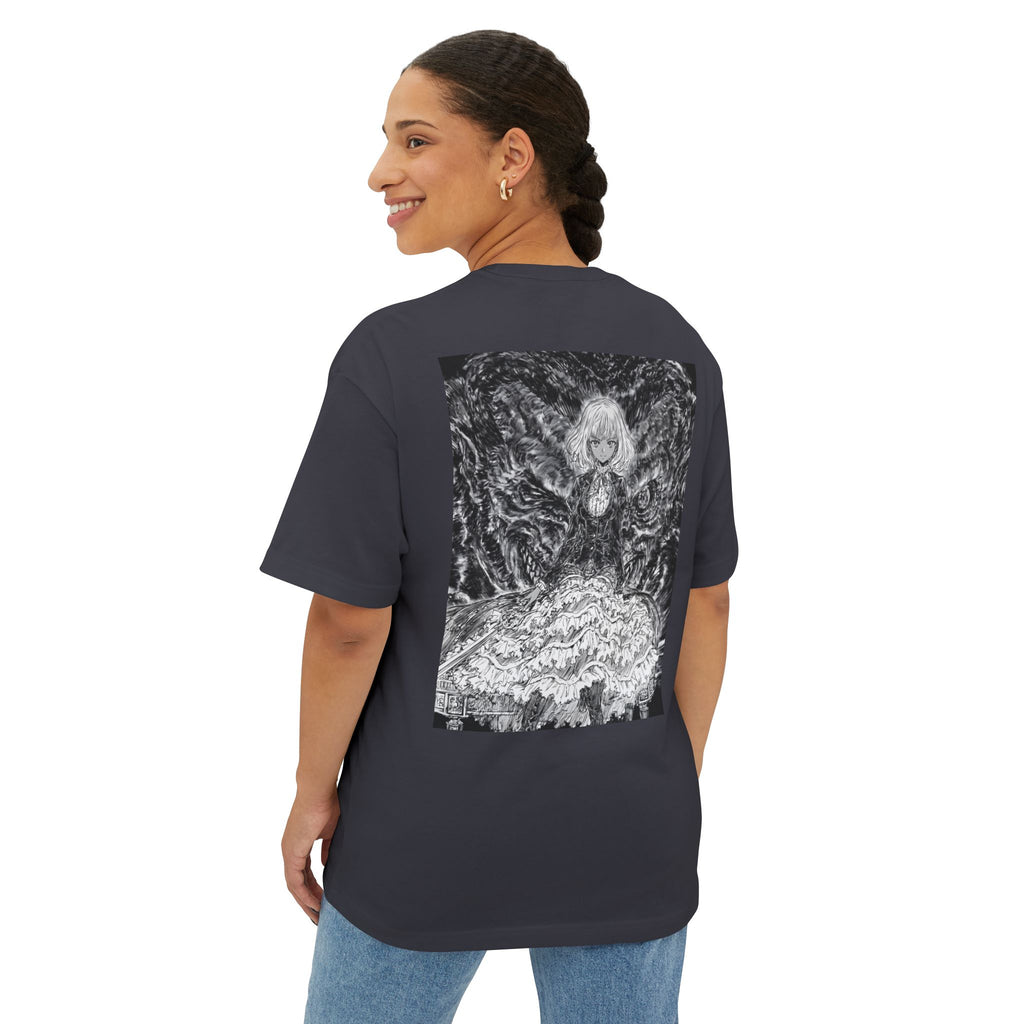 Minimal Mecha Emblem Boxy Tee — Dark Anime Back Graphic