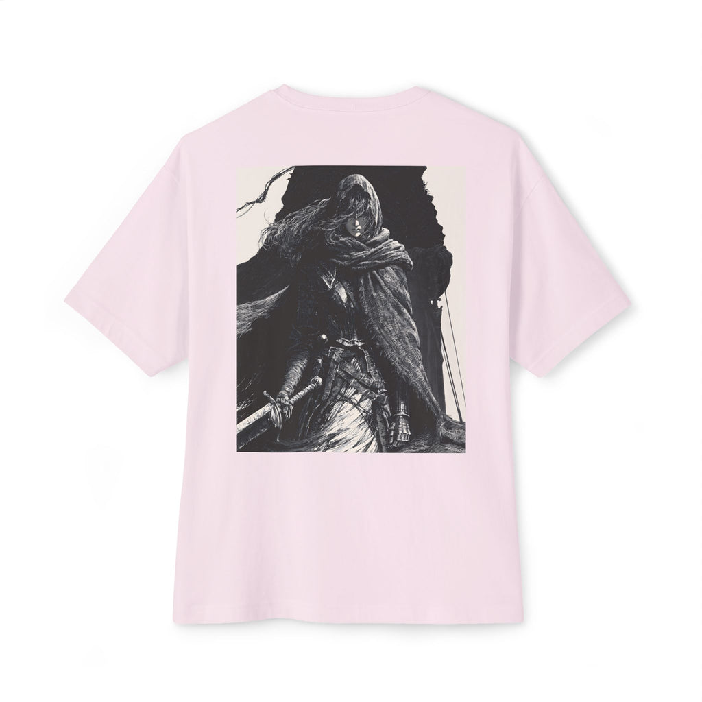 Minimal Mecha Chest Emblem Tee — Manga‑Inspired Back Graphic Oversized Tee
