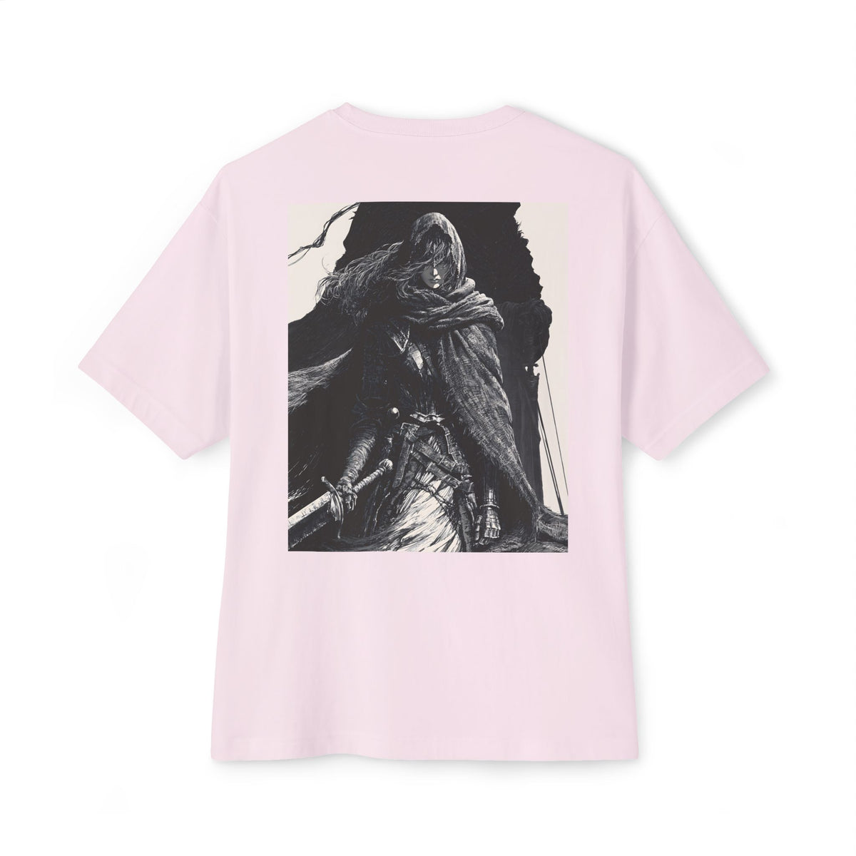 Minimal Mecha Chest Emblem Tee — Manga‑Inspired Back Graphic Oversized Tee