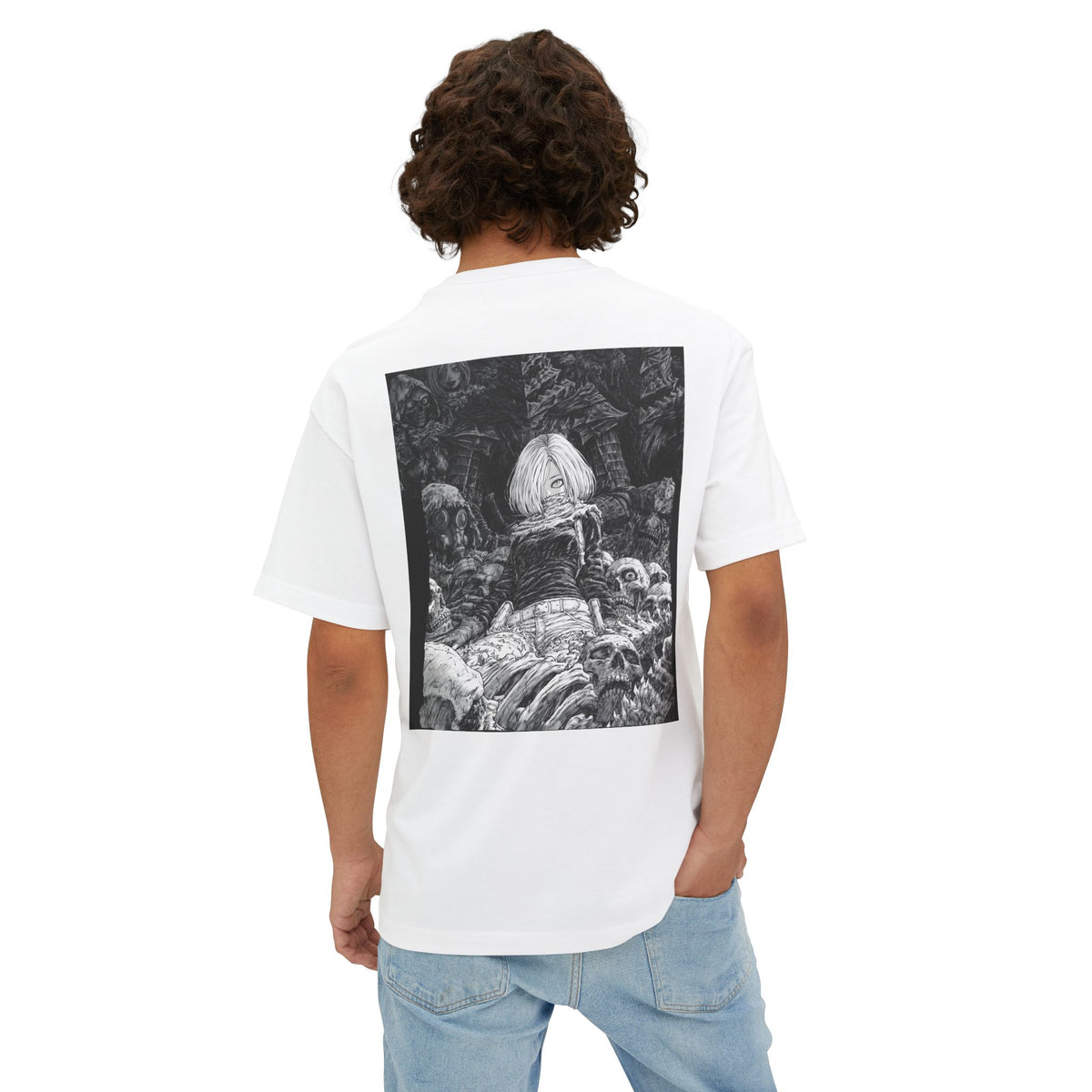 Samurai Emblem Boxy Tee — Minimal Chest Logo & Dark Magna Back Graphic