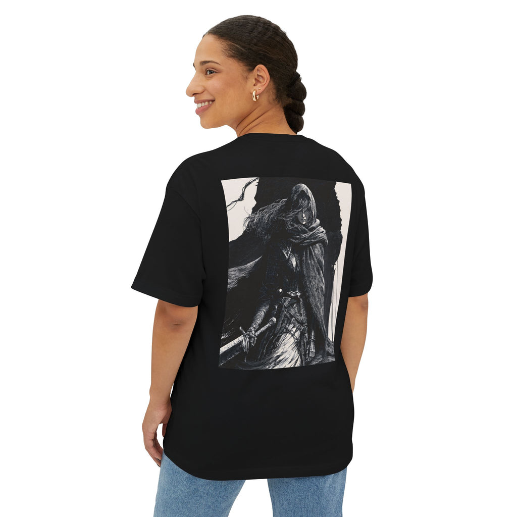 Minimal Mecha Chest Emblem Tee — Manga‑Inspired Back Graphic Oversized Tee