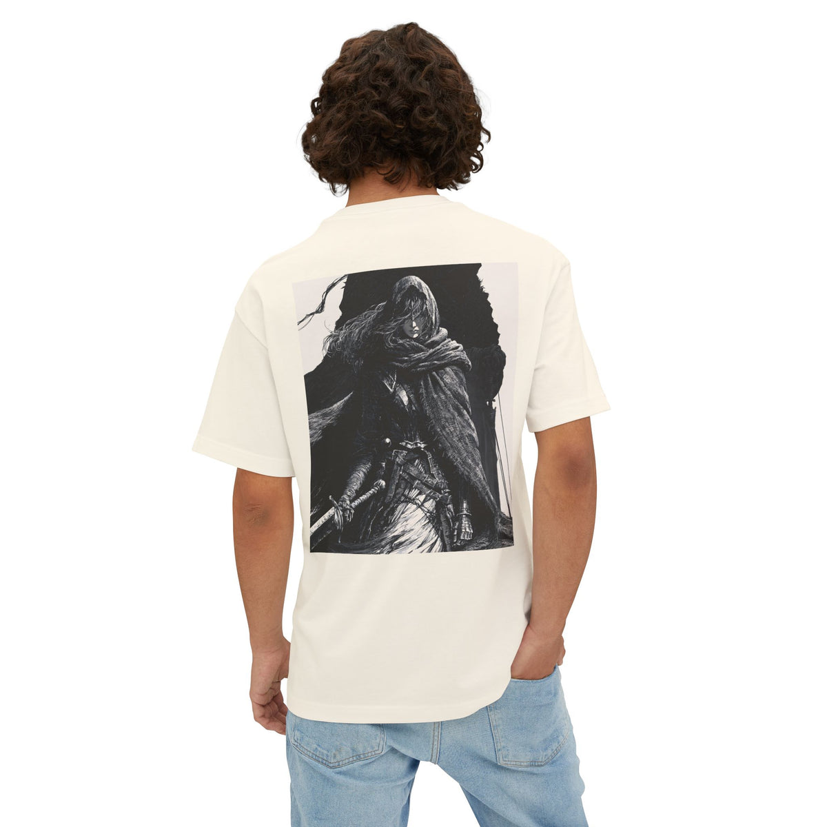 Minimal Mecha Chest Emblem Tee — Manga‑Inspired Back Graphic Oversized Tee