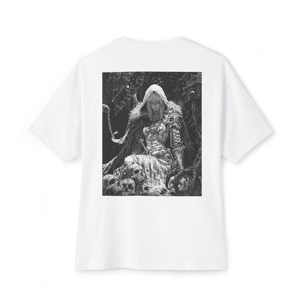 Vintage Samurai Emblem Tee — Minimal Chest & Dark Manga Back Graphic Boxy Tee