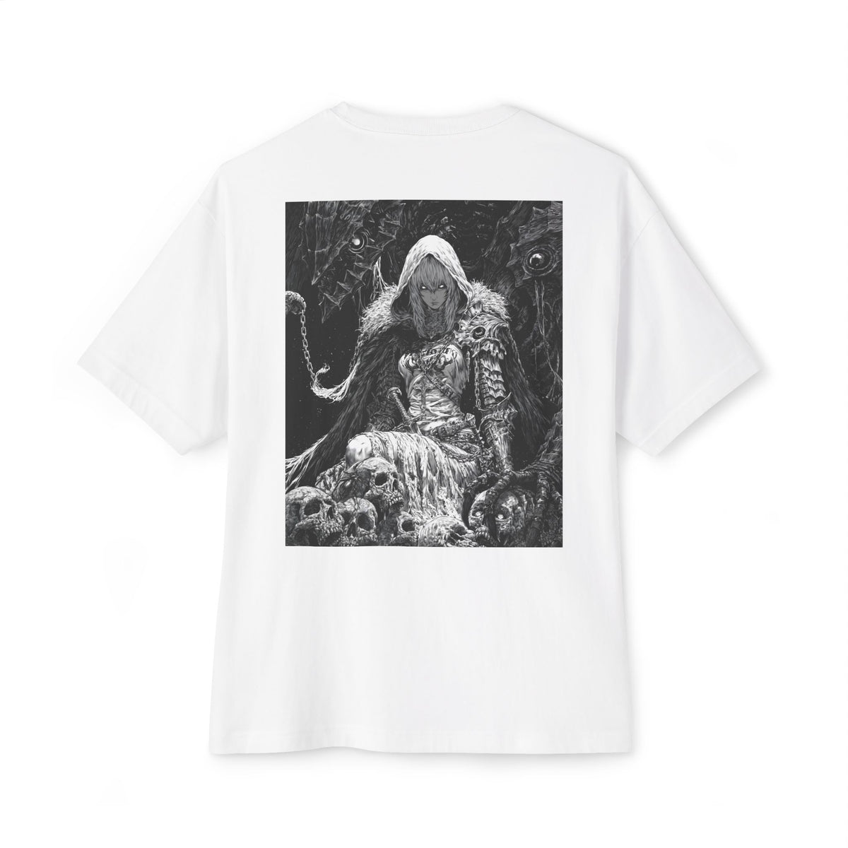 Vintage Samurai Emblem Tee — Minimal Chest & Dark Manga Back Graphic Boxy Tee