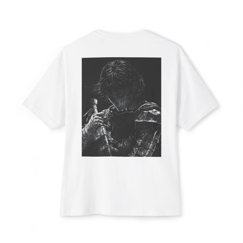 Samurai Crest Tee — Minimal Chest + Back Manga Graphic Oversized Tee
