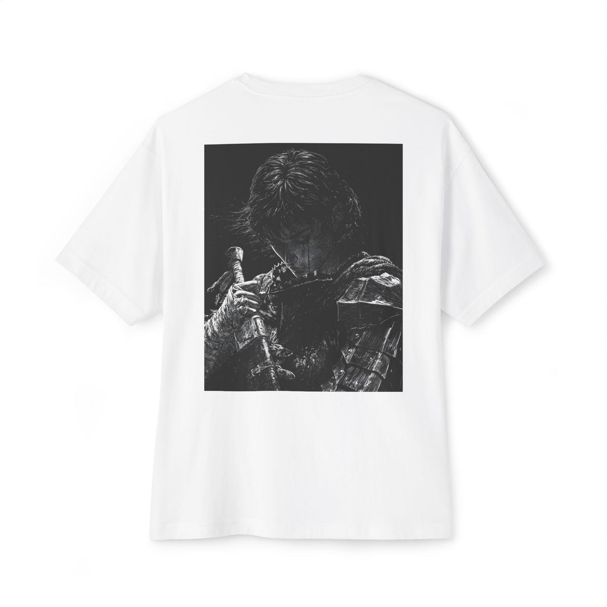 Samurai Crest Tee — Minimal Chest + Back Manga Graphic Oversized Tee