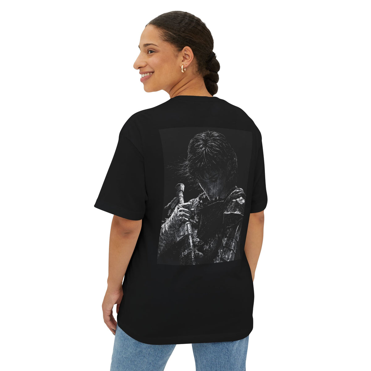 Samurai Crest Tee — Minimal Chest + Back Manga Graphic Oversized Tee