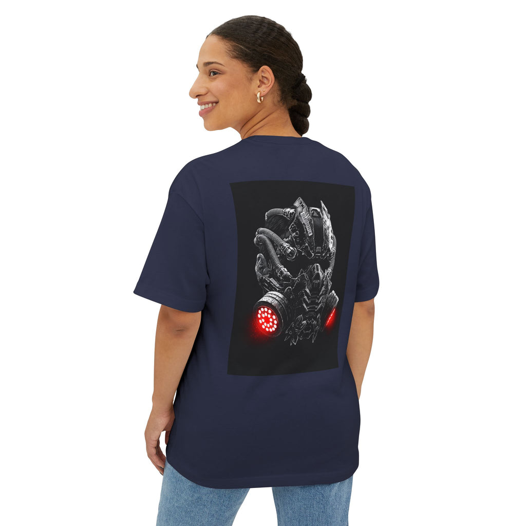 Boxy Tee — Futuristic Techwear Respirator Back Graphic (Crimson Filters)