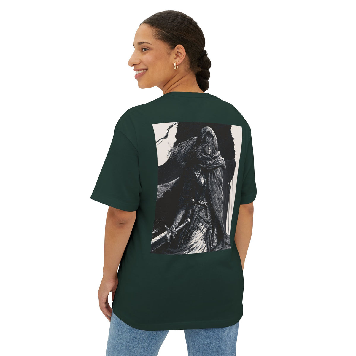 Minimal Mecha Chest Emblem Tee — Manga‑Inspired Back Graphic Oversized Tee