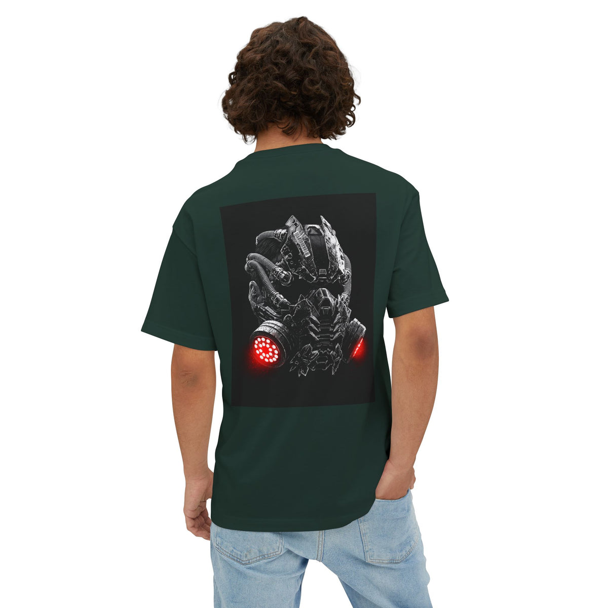 Boxy Tee — Futuristic Techwear Respirator Back Graphic (Crimson Filters)